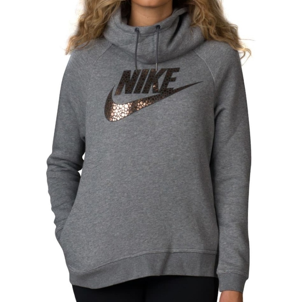 Nike Women's Gray Pullover Hoodie with Metallic Logo